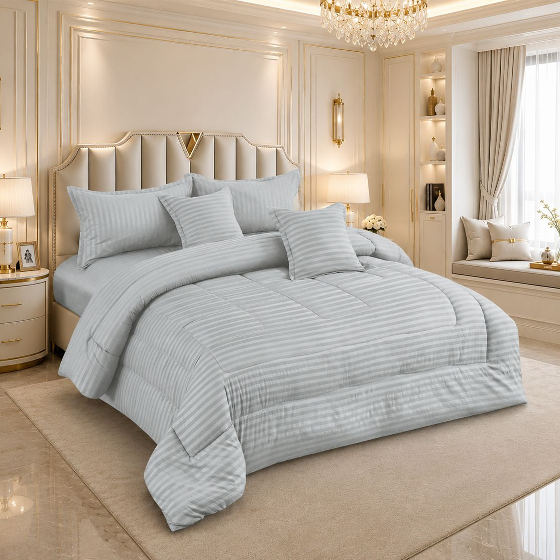 طقم لحاف مجوز لشخصين كنج سايز خامه ماكروفيبر  - 6 قطع